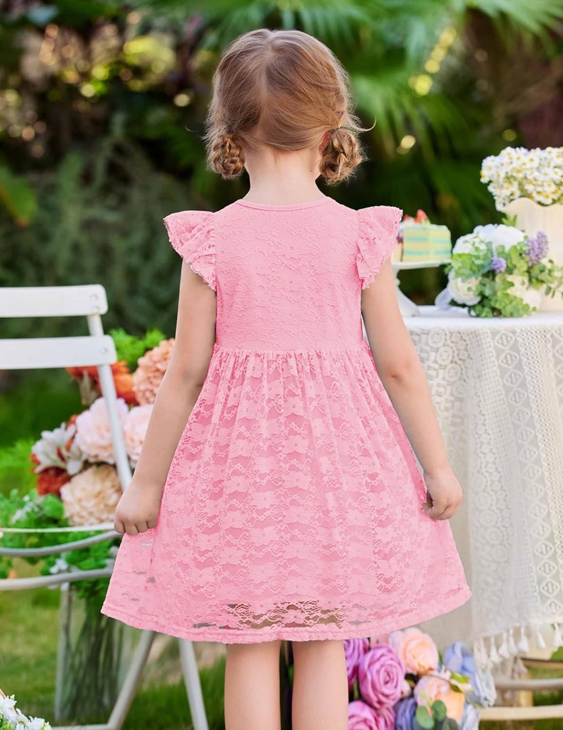 image:imageArshiner Flower Girl Dress Toddler Lace Tutu Ruffle Sleeve Wedding Birthday Party Tulle DressesPink