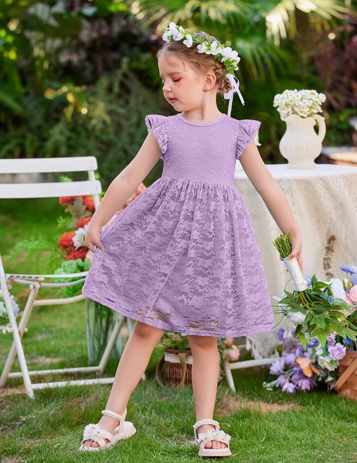image:imageArshiner Flower Girl Dress Toddler Lace Tutu Ruffle Sleeve Wedding Birthday Party Tulle DressesPurple