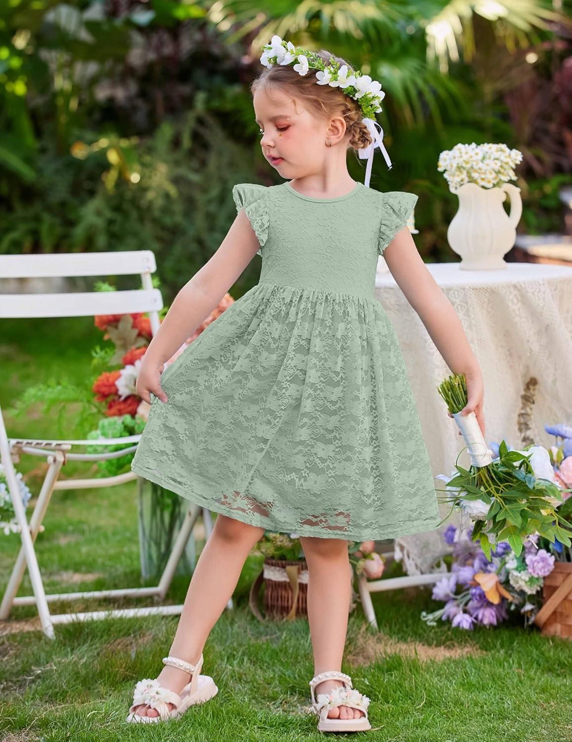 image:imageArshiner Flower Girl Dress Toddler Lace Tutu Ruffle Sleeve Wedding Birthday Party Tulle DressesSage Green