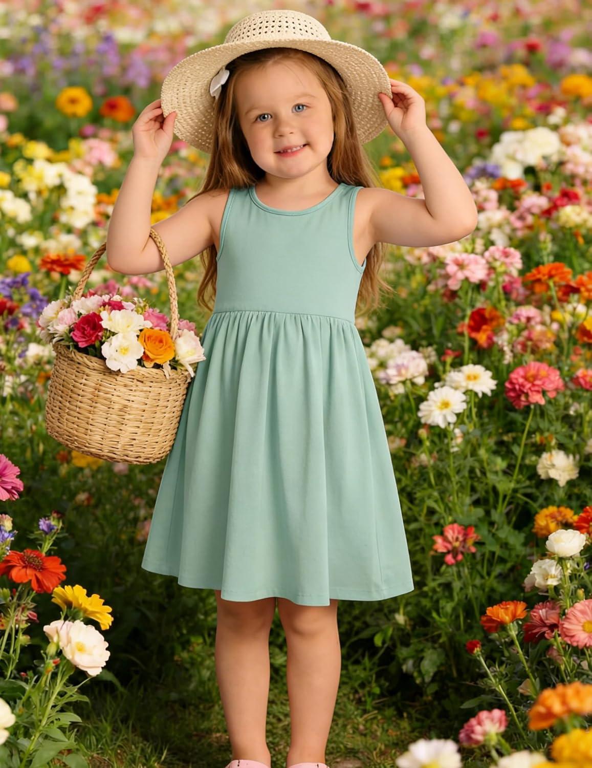 image:imageArshiner Toddler Girls Summer Dress Backless Sleeveless Cotton Casual Beach Party Sundress with PocketsLight Green
