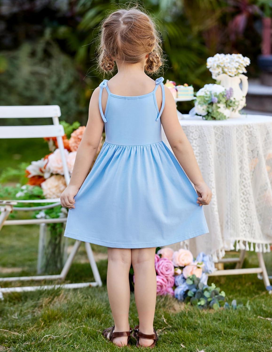 image:imageArshiner Toddler Summer Dress Little Girls Sleeveless Bowknot Sundress Casual Beach Party Dresses with PocketLight Blue