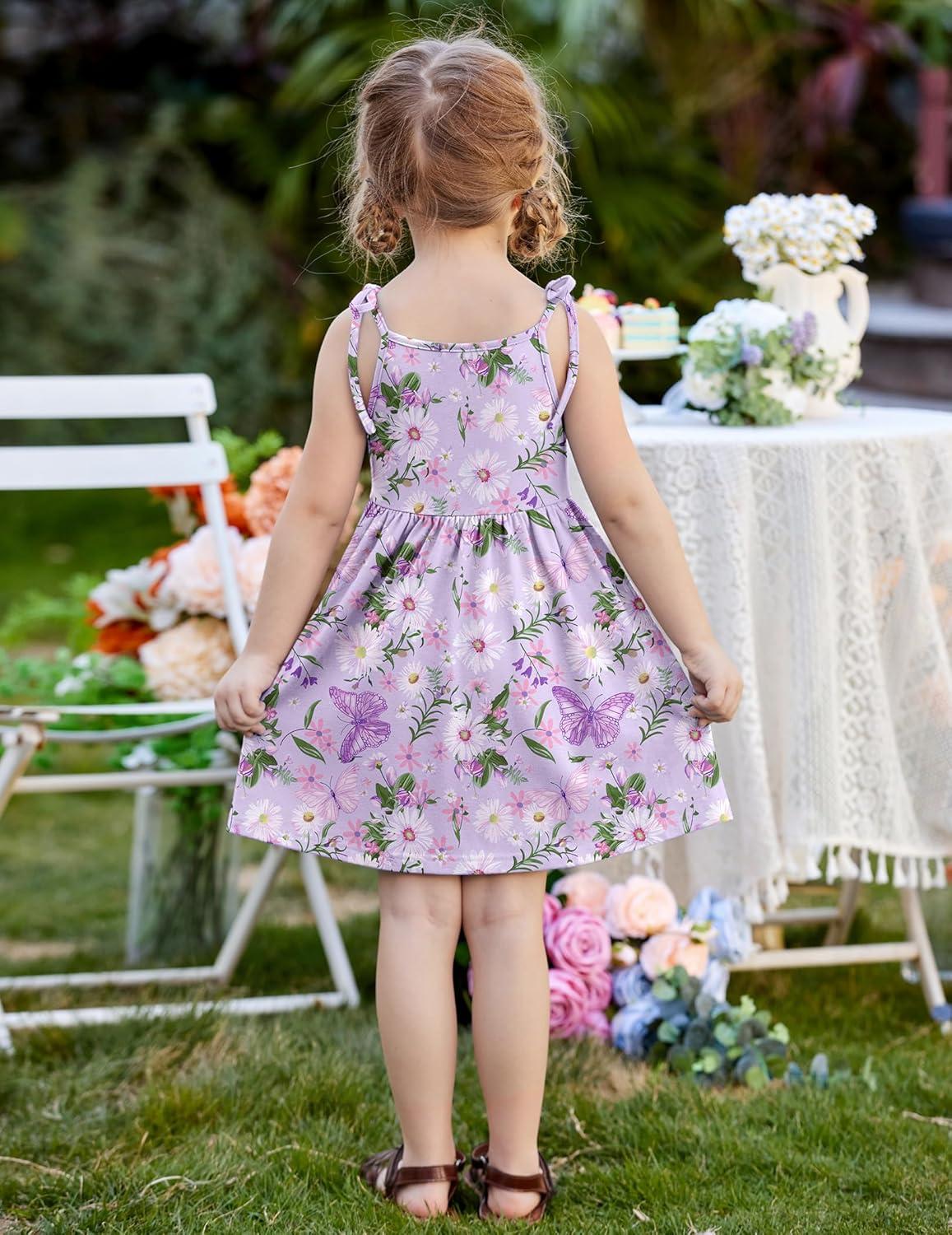 image:imageArshiner Toddler Summer Dress Little Girls Sleeveless Bowknot Sundress Casual Beach Party Dresses with PocketPurple Butterfly