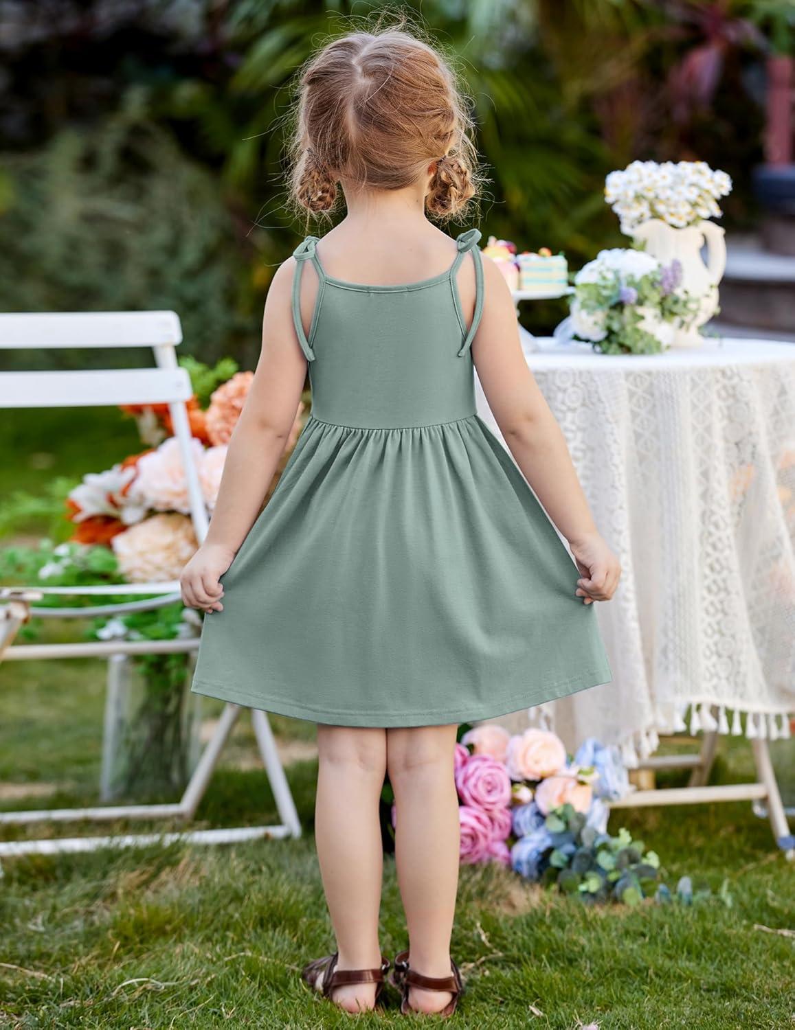 image:imageArshiner Toddler Summer Dress Little Girls Sleeveless Bowknot Sundress Casual Beach Party Dresses with PocketSage Green