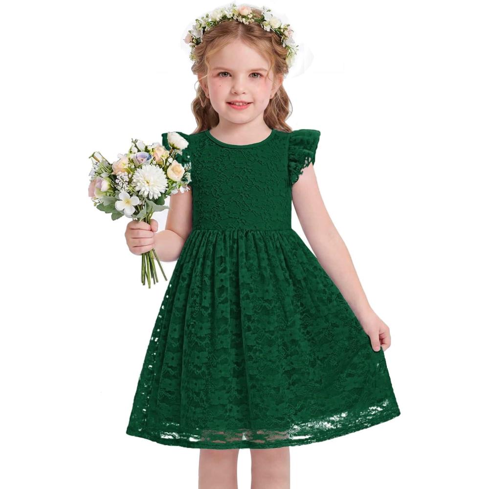 image:imageArshiner Flower Girl Dress Toddler Lace Tutu Ruffle Sleeve Wedding Birthday Party Tulle DressesGreen