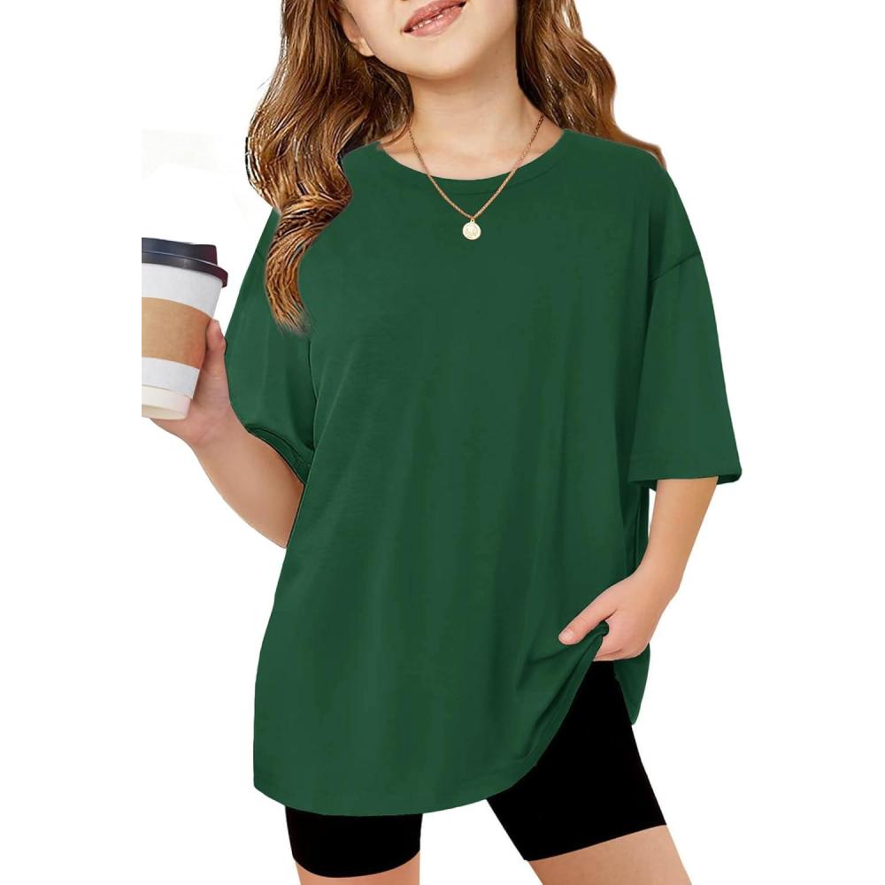 image:imageArshiner Girls T Shirts Oversized Short Sleeve Kids Summer Tops Soft Casual Crewneck Basic TeesGreen