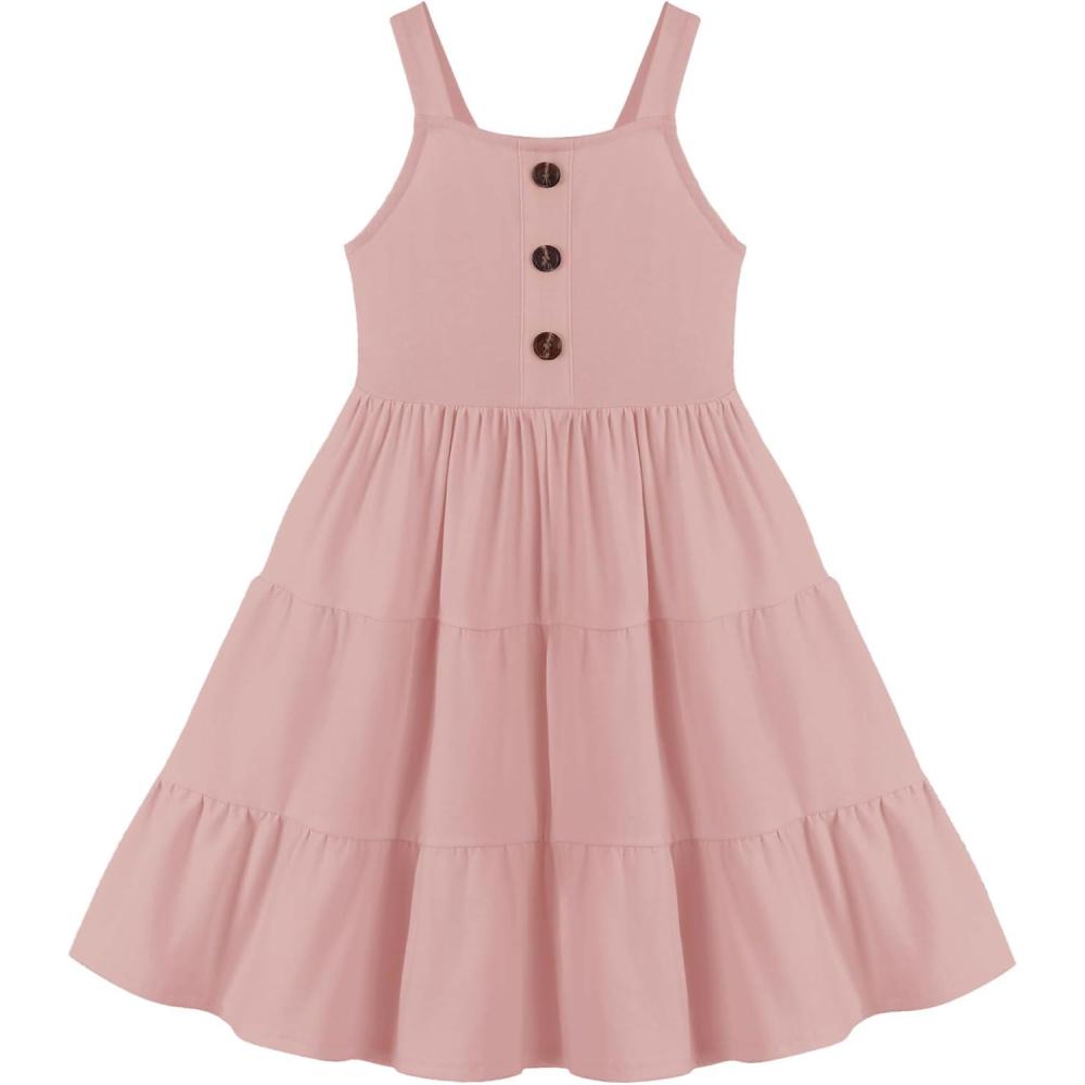 image:imageArshiner Toddler Girl Summer Dresses Casual Sleeveless Button Down Swing Flowy Tiered Midi Sundress with PocketsDusty Pink