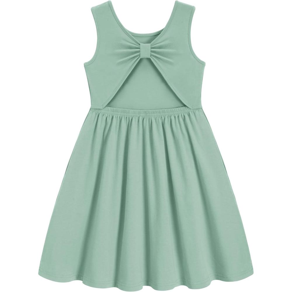 image:imageArshiner Toddler Girls Summer Dress Backless Sleeveless Cotton Casual Beach Party Sundress with PocketsLight Green