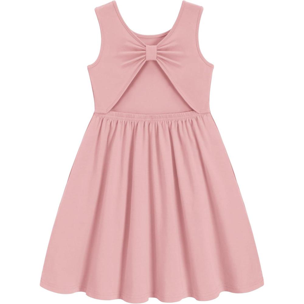 image:imageArshiner Toddler Girls Summer Dress Backless Sleeveless Cotton Casual Beach Party Sundress with PocketsPink