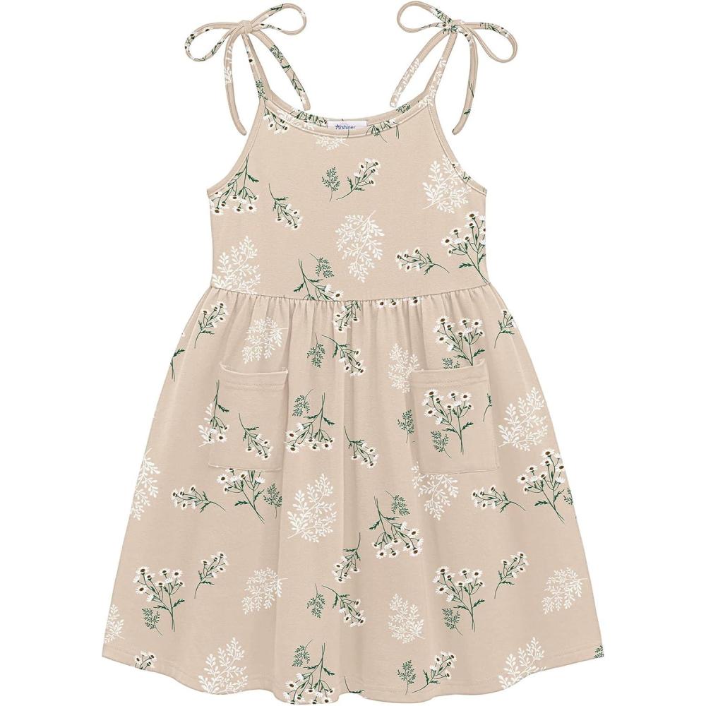 image:imageArshiner Toddler Summer Dress Little Girls Sleeveless Bowknot Sundress Casual Beach Party Dresses with PocketBeige Floral