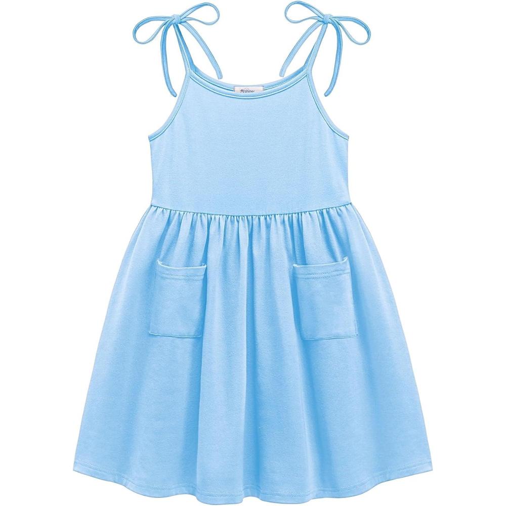 image:imageArshiner Toddler Summer Dress Little Girls Sleeveless Bowknot Sundress Casual Beach Party Dresses with PocketLight Blue