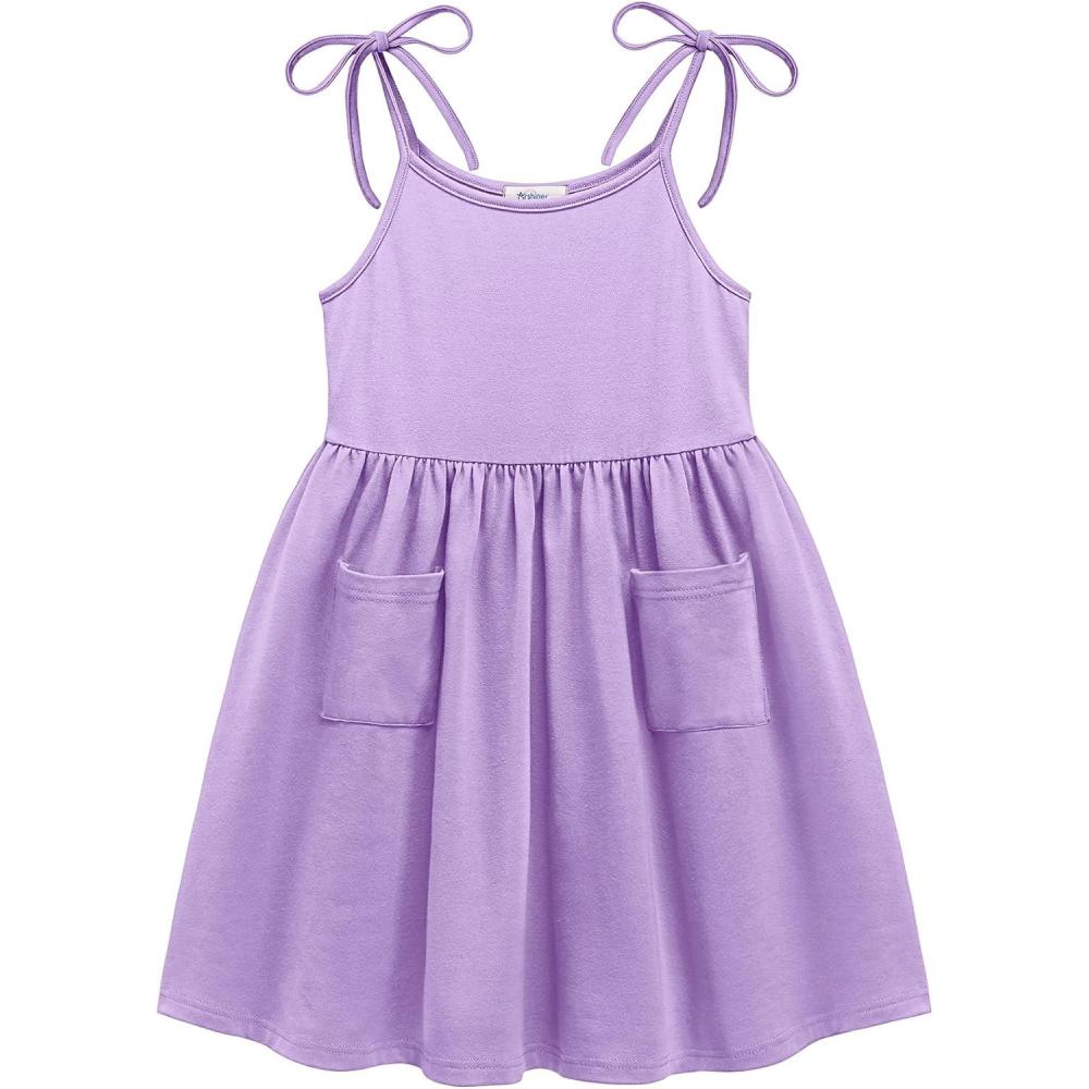 image:imageArshiner Toddler Summer Dress Little Girls Sleeveless Bowknot Sundress Casual Beach Party Dresses with PocketPurple