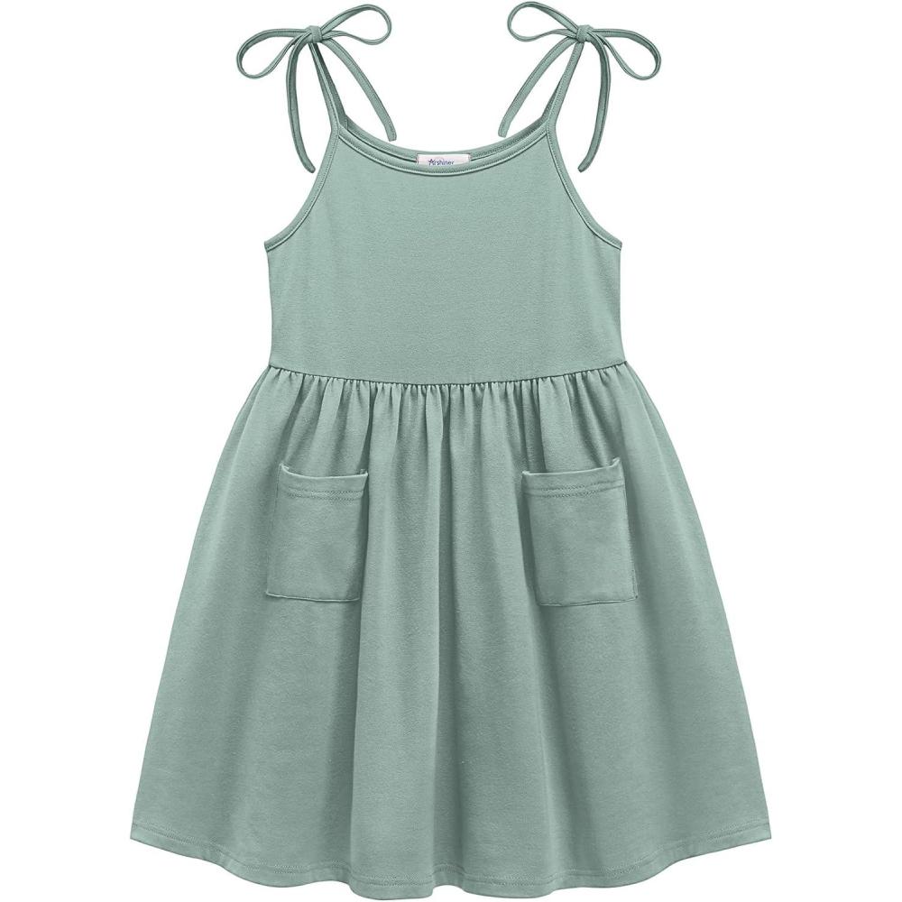image:imageArshiner Toddler Summer Dress Little Girls Sleeveless Bowknot Sundress Casual Beach Party Dresses with PocketSage Green