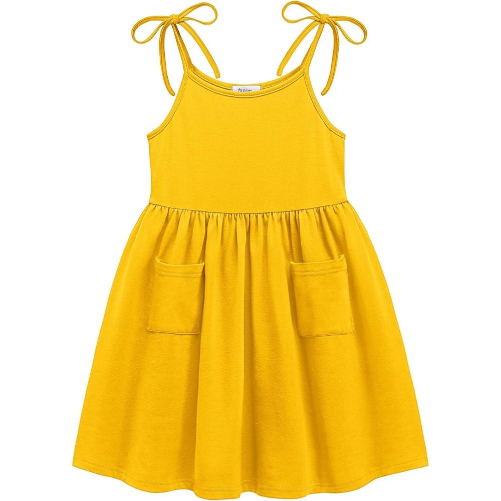 image:imageArshiner Toddler Summer Dress Little Girls Sleeveless Bowknot Sundress Casual Beach Party Dresses with PocketYellow