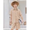 Arshiner Boys Casual Short Sleeve Button Down Shirt Fashion Textured Summer Beach Shirt 3-13 Years Old(Apricot)