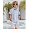 Arshiner Boys Casual Short Sleeve Button Down Shirt Fashion Textured Summer Beach Shirt 3-13 Years Old(Blue/White Stripe)