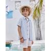 Arshiner Boys Casual Short Sleeve Button Down Shirt Fashion Textured Summer Beach Shirt 3-13 Years Old(Blue/White Stripe)