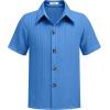 Arshiner Boys Casual Short Sleeve Button Down Shirt Fashion Textured Summer Beach Shirt 3-13 Years Old(Bright Blue)