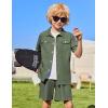 Arshiner Boys Woven Shorts Set Academic Style Button Down Shirt and Denim Shorts Casual 2-Piece Clothes Outfits 4-12 Years(Army Green)