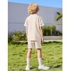 Arshiner Boys Woven Shorts Set Academic Style Button Down Shirt and Denim Shorts Casual 2-Piece Clothes Outfits 4-12 Years(Beige)
