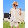 Arshiner Boys Woven Shorts Set Academic Style Button Down Shirt and Denim Shorts Casual 2-Piece Clothes Outfits 4-12 Years(Beige)