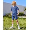 Arshiner Boys Woven Shorts Set Academic Style Button Down Shirt and Denim Shorts Casual 2-Piece Clothes Outfits 4-12 Years(Dark Blue)