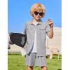 Arshiner Boys Woven Shorts Set Academic Style Button Down Shirt and Denim Shorts Casual 2-Piece Clothes Outfits 4-12 Years(Light Grey)