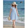 Arshiner Girls Dress Flutter Sleeve A-Line Button Down Sundress Casual Midi Dresses for 4-12 Years Kids(White&blue Strip)
