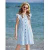 Arshiner Girls Dress Flutter Sleeve A-Line Button Down Sundress Casual Midi Dresses for 4-12 Years Kids(White&blue Strip)