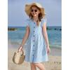 Arshiner Girls Dress Flutter Sleeve A-Line Button Down Sundress Casual Midi Dresses for 4-12 Years Kids(White&blue Strip)