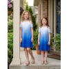 Arshiner Girls Summer Dress Short Sleeve Cold Shoulder Solid Color Swing Casual Dresses with Pockets(Blue Gradient-1)