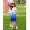Arshiner Girls Summer Dress Short Sleeve Cold Shoulder Solid Color Swing Casual Dresses with Pockets(Blue Gradient-1)