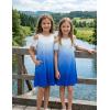 Arshiner Girls Summer Dress Short Sleeve Cold Shoulder Solid Color Swing Casual Dresses with Pockets(Blue Gradient-1)