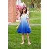 Arshiner Girls Summer Dress Short Sleeve Cold Shoulder Solid Color Swing Casual Dresses with Pockets(Blue Gradient-1)