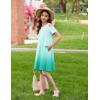 Arshiner Girls Summer Dress Short Sleeve Cold Shoulder Solid Color Swing Casual Dresses with Pockets(Light Green Gradient)