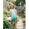Arshiner Girls Summer Dress Short Sleeve Cold Shoulder Solid Color Swing Casual Dresses with Pockets(Light Green Gradient)