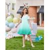 Arshiner Girls Summer Dress Short Sleeve Cold Shoulder Solid Color Swing Casual Dresses with Pockets(Light Green Gradient)