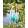 Arshiner Girls Summer Dress Short Sleeve Cold Shoulder Solid Color Swing Casual Dresses with Pockets(Light Green Gradient)