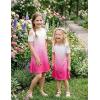 Arshiner Girls Summer Dress Short Sleeve Cold Shoulder Solid Color Swing Casual Dresses with Pockets(Rose Red Gradient)
