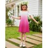 Arshiner Girls Summer Dress Short Sleeve Cold Shoulder Solid Color Swing Casual Dresses with Pockets(Rose Red Gradient)