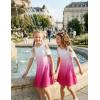 Arshiner Girls Summer Dress Short Sleeve Cold Shoulder Solid Color Swing Casual Dresses with Pockets(Rose Red Gradient)