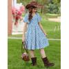 Arshiner Girls Summer Dress Tween Boho Casual Smocked Swing Flowy Ruffle Midi Dresses with Pockets(Blue Floral)