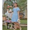 Arshiner Girls Summer Dress Tween Boho Casual Smocked Swing Flowy Ruffle Midi Dresses with Pockets(Blue Floral)