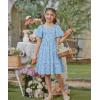 Arshiner Girls Summer Dress Tween Boho Casual Smocked Swing Flowy Ruffle Midi Dresses with Pockets(Blue Floral)
