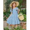 Arshiner Girls Summer Dress Tween Boho Casual Smocked Swing Flowy Ruffle Midi Dresses with Pockets(Blue Floral)