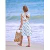 Arshiner Girls Summer Dresses Square Neck Ruffle Sleeve Tie Back A-Line Swing Casual Midi Dress with Pockets(Blue Floral)