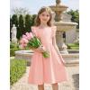 Arshiner Girls Summer Dresses Square Neck Ruffle Sleeve Tie Back A-Line Swing Casual Midi Dress with Pockets(Pink)