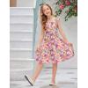Arshiner Girls Summer Dresses Square Neck Ruffle Sleeve Tie Back A-Line Swing Casual Midi Dress with Pockets(Pink Purple Floral)