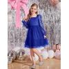 Arshiner Girls Tie Back Dress Puff Long Sleeve Formal Square Neck Party Tulle Dresses(Royal Blue)