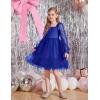 Arshiner Girls Tie Back Dress Puff Long Sleeve Formal Square Neck Party Tulle Dresses(Royal Blue)