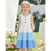Arshiner Toddler Girl Summer Dresses Casual Sleeveless Button Down Swing Flowy Tiered Midi Sundress with Pockets(Blue Color Block)